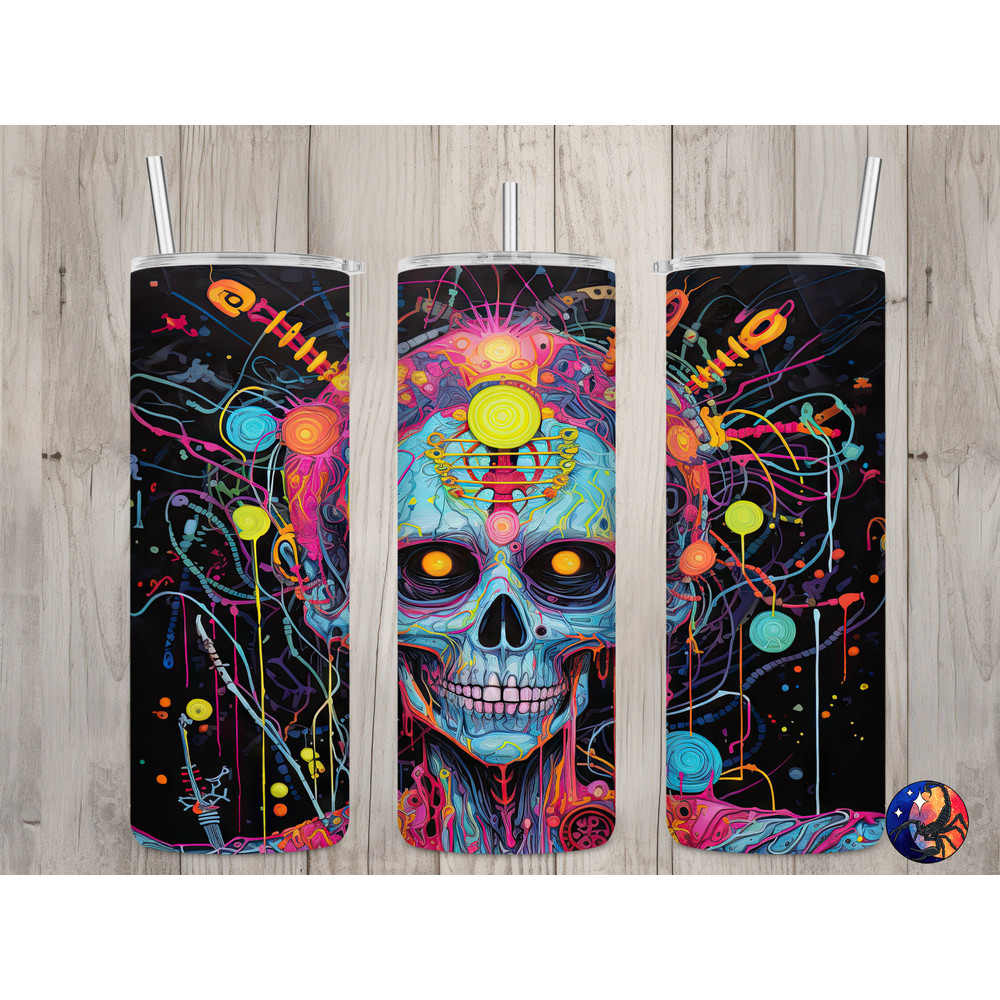 Seamless Neon Zombie Design, Halloween 20 oz Skinny Straight Tumbler Sublimation Design, Tumbler Wrap, PNG File, Digital Download.jpg