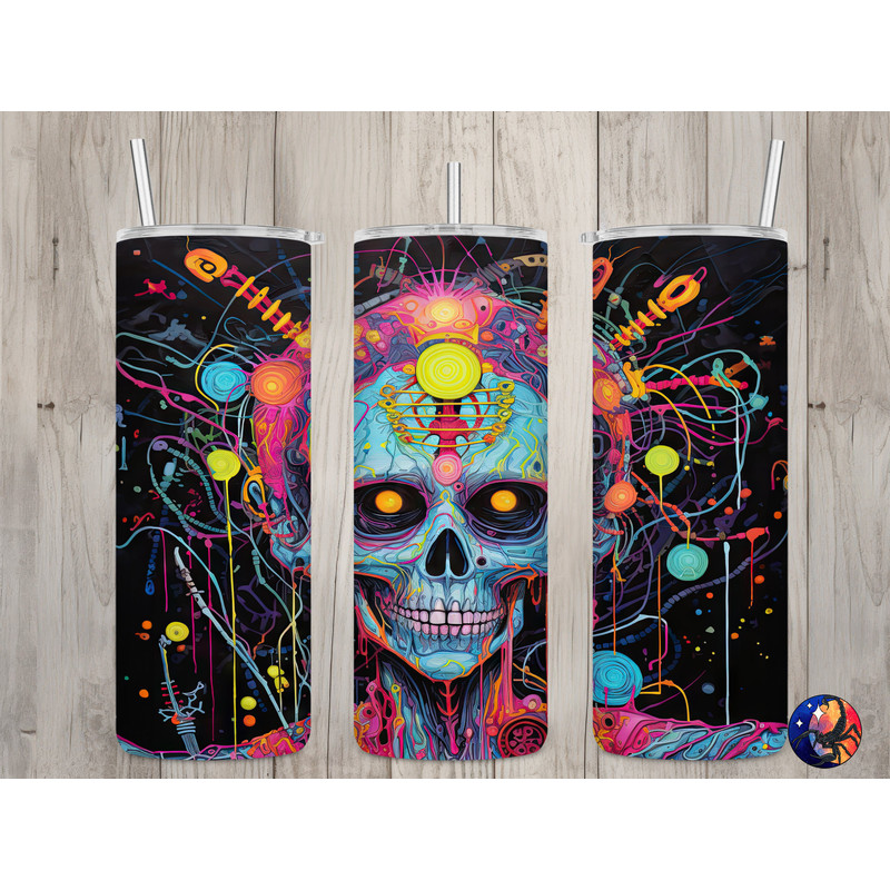 Seamless Neon Zombie Design, Halloween 20 oz Skinny Straight Tumbler Sublimation Design, Tumbler Wrap, PNG File, Digital Download.jpg