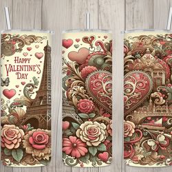 seamless paris eiffel tower hearts design, valentines 20oz skinny straight tumbler sublimation design, tumbler wrap, pn