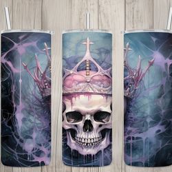 seamless pastel goth skull  crown design, skull 20 oz skinny straight tumbler sublimation design, tumbler wrap, png file