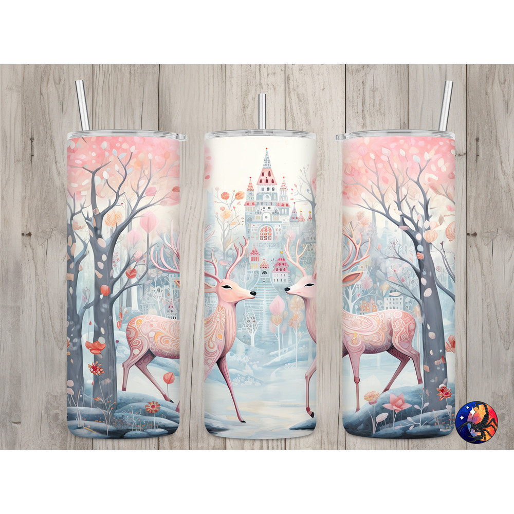 Seamless Pastel Pink Deer Design, Winter 20 oz Skinny Straight Tumbler Sublimation Design, Tumbler Wrap, PNG File, Digital Download.jpg