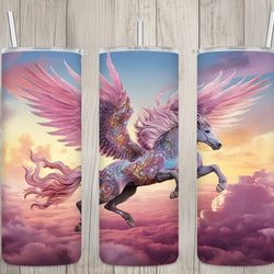 seamless pastel pink iridescent pegasus design, pegasus 20 oz skinny straight tumbler sublimation design, tumbler wrap,