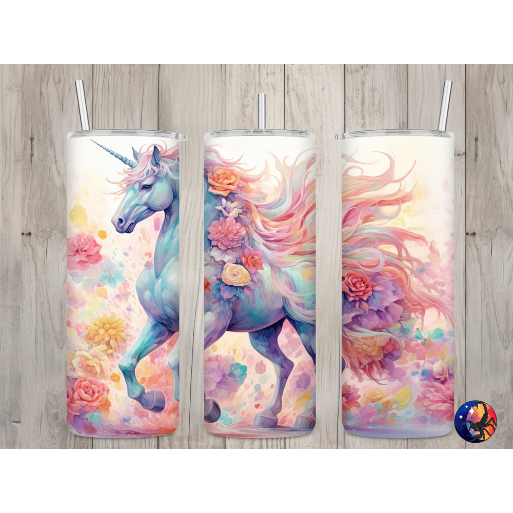Seamless Pastel Unicorn & Roses Design, Unicorn 20 oz Skinny Straight Tumbler Sublimation Design, Tumbler Wrap, PNG File, Digital Download.jpg