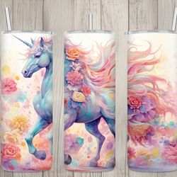 seamless pastel unicorn roses design, unicorn 20 oz skinny straight tumbler sublimation design, tumbler wrap, png file,