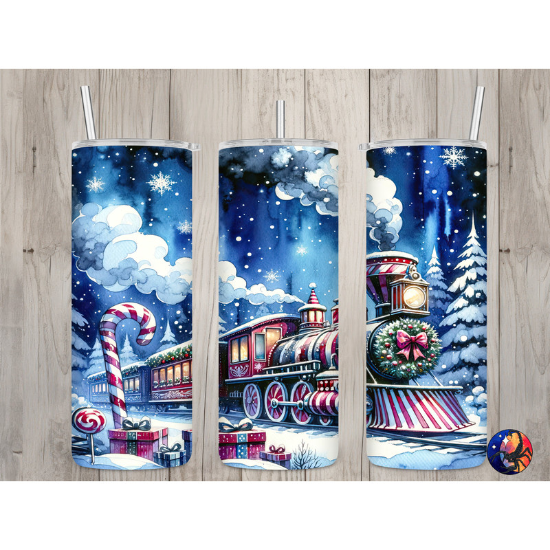 Seamless Peppermint Candy Cane Train Design, Christmas 20 oz Skinny Straight Tumbler Sublimation Design, Tumbler Wrap, PNG Digital Download.jpg