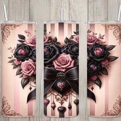 seamless pink black rose heart design, valentines 20 oz skinny straight tumbler sublimation design, tumbler wrap, png d