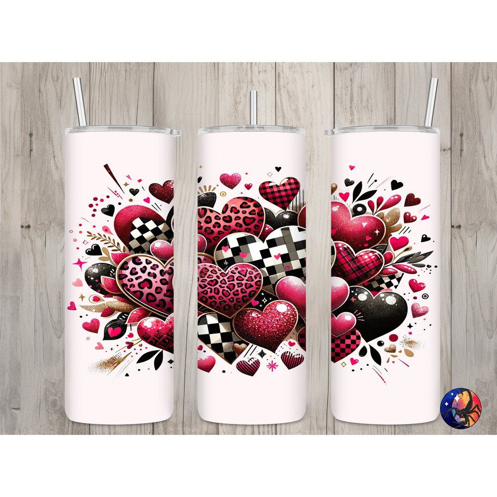 Seamless Pink Leopard Glitter Hearts Design, Valentine's 20oz Skinny Straight Tumbler Sublimation Design, Tumbler Wrap, PNG Digital Download.jpg