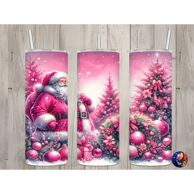 Seamless Pink Santa Claus Christmas Design, Christmas 20 oz Skinny Straight Tumbler Sublimation Design, Tumbler Wrap, PNG Digital Download.jpg