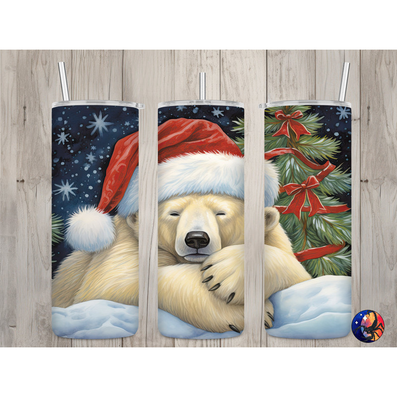 Seamless Polar Bear & Santa Hat Design, Christmas 20 oz Skinny Straight Tumbler Sublimation Design, Tumbler Wrap, PNG Digital Download.jpg