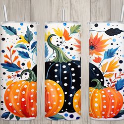 seamless polka dot black  orange pumpkins design, fall 20 oz skinny straight tumbler sublimation design, tumbler wrap, p