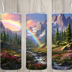 seamless rainbow mountain landscape design, landscape 20 oz skinny straight tumbler sublimation design, tumbler wrap, pn