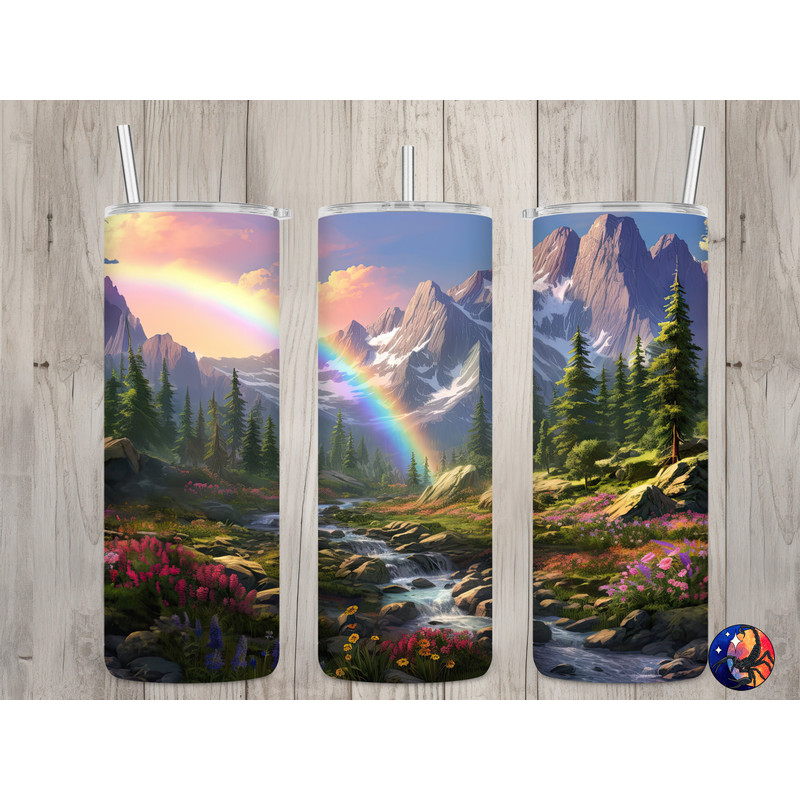 Seamless Rainbow Mountain Landscape Design, Landscape 20 oz Skinny Straight Tumbler Sublimation Design, Tumbler Wrap, PNG Digital Download.jpg