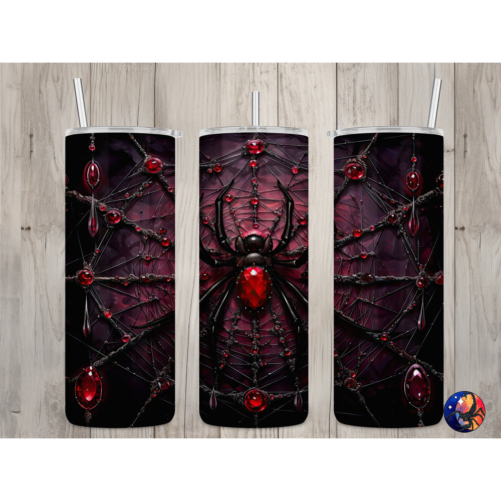 Seamless Red Gem Crystal Spider Design, Halloween 20 oz Skinny Straight Tumbler Sublimation Design, Tumbler Wrap, PNG File, Digital Download.jpg