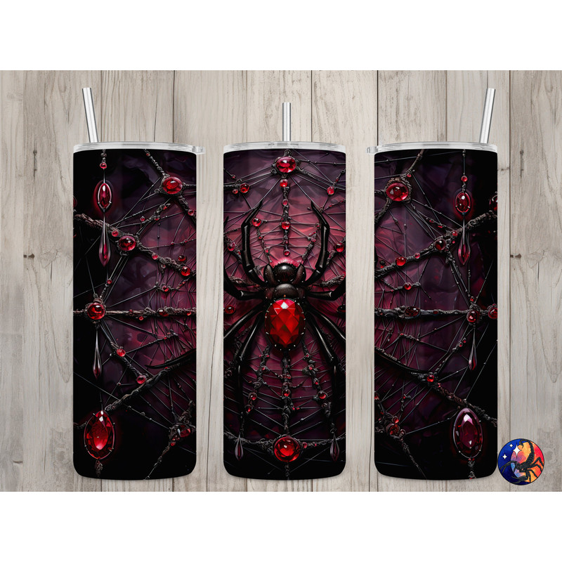 Seamless Red Gem Crystal Spider Design, Halloween 20 oz Skinny Straight Tumbler Sublimation Design, Tumbler Wrap, PNG File, Digital Download.jpg