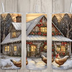 seamless rustic farmhouse  chickens design, christmas 20 oz skinny straight tumbler sublimation design, tumbler wrap, pn