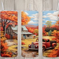 seamless rustic farmhouse truck  landscape design, fall 20oz skinny straight tumbler sublimation design, tumbler wrap, p