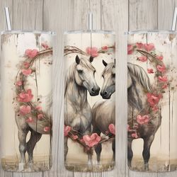 seamless rustic white horses  heart design, valentines 20oz skinny straight tumbler sublimation design, tumbler wrap, pn