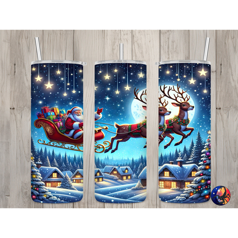 Seamless Santa Claus & Flying Reindeer Design, Christmas 20oz Skinny Straight Tumbler Sublimation Design, Tumbler Wrap, PNG Digital Download.jpg