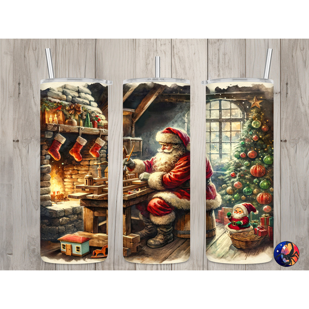 Seamless Santa's North Pole Workshop Design, Christmas 20 oz Skinny Straight Tumbler Sublimation Design, Tumbler Wrap, PNG Digital Download.jpg