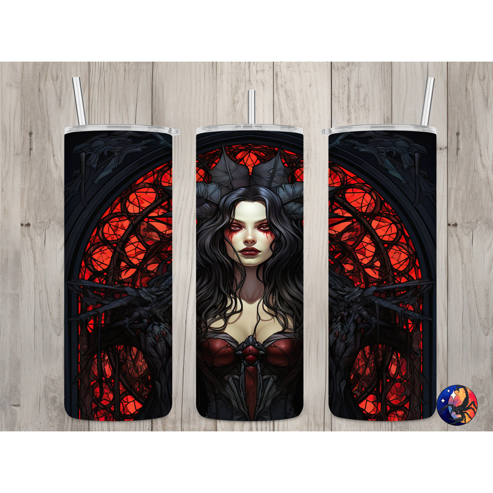 Seamless Stained Glass Evil Queen Design, Halloween 20 oz Skinny Straight Tumbler Sublimation Design, Tumbler Wrap, PNG Digital Download.jpg