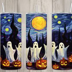 seamless starry night cute ghosts design, halloween 20 oz skinny straight tumbler sublimation design, tumbler wrap, png