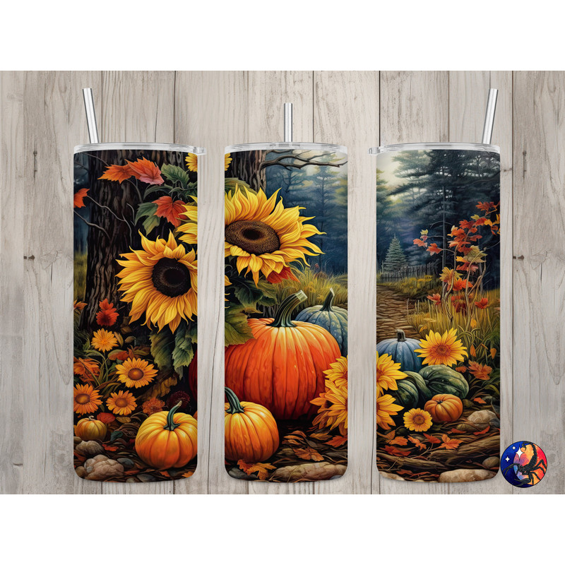 Seamless Sunflowers & Pumpkins Design, Fall 20 oz Skinny Straight Tumbler Sublimation Design, Tumbler Wrap, PNG File, Digital Download.jpg
