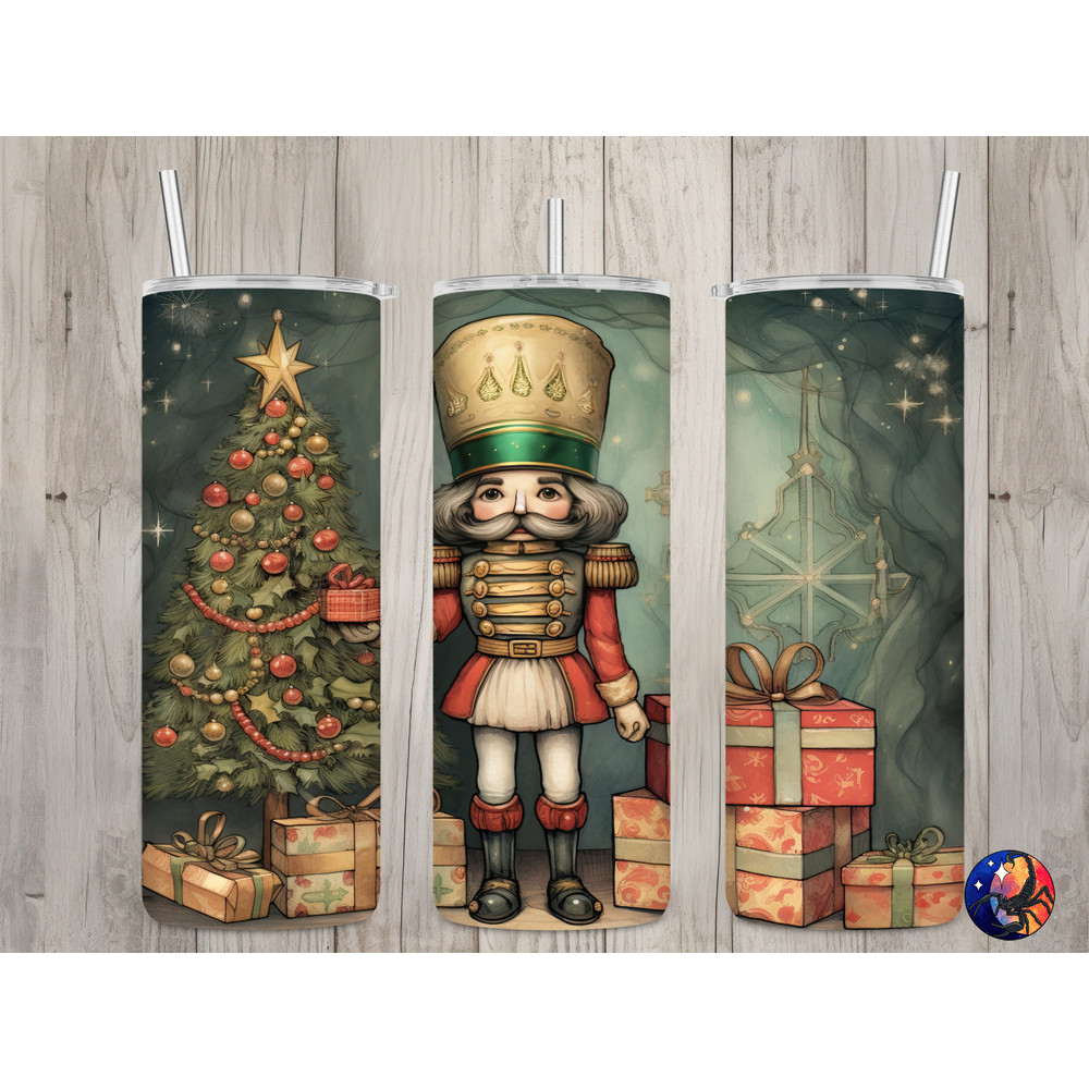 Seamless Vintage Christmas Nutcracker Design, Christmas 20 oz Skinny Straight Tumbler Sublimation Design, Tumbler Wrap, PNG Digital Download.jpg