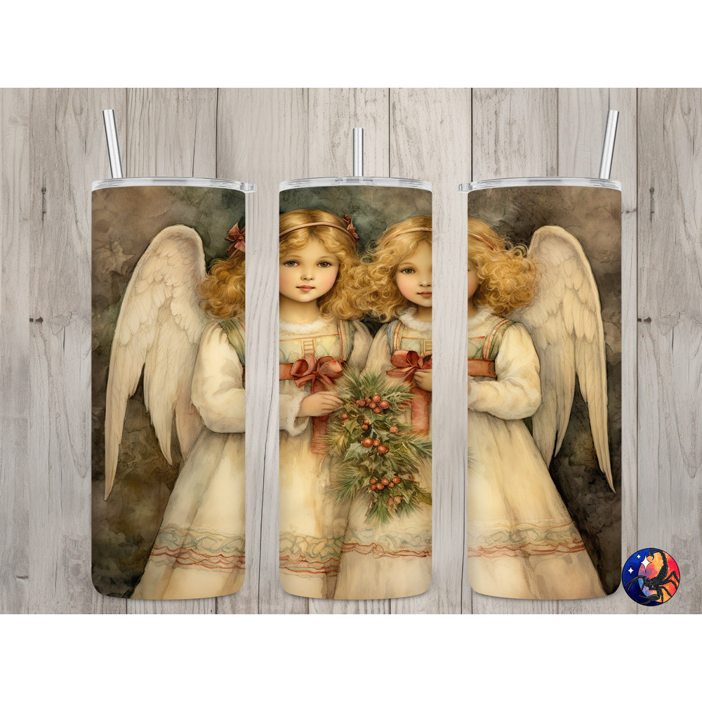 Seamless Vintage Cute Christmas Angels Design, Christmas 20oz Skinny Straight Tumbler Sublimation Design, Tumbler Wrap, PNG Digital Download.jpg