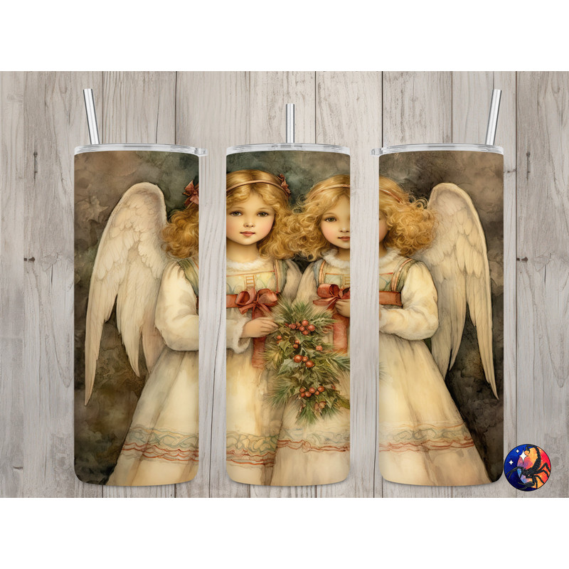 Seamless Vintage Cute Christmas Angels Design, Christmas 20oz Skinny Straight Tumbler Sublimation Design, Tumbler Wrap, PNG Digital Download.jpg