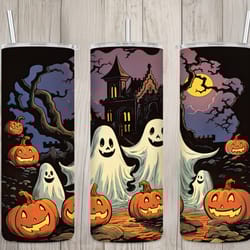 seamless vintage cute ghost family design, halloween 20 oz skinny straight tumbler sublimation design, tumbler wrap, png