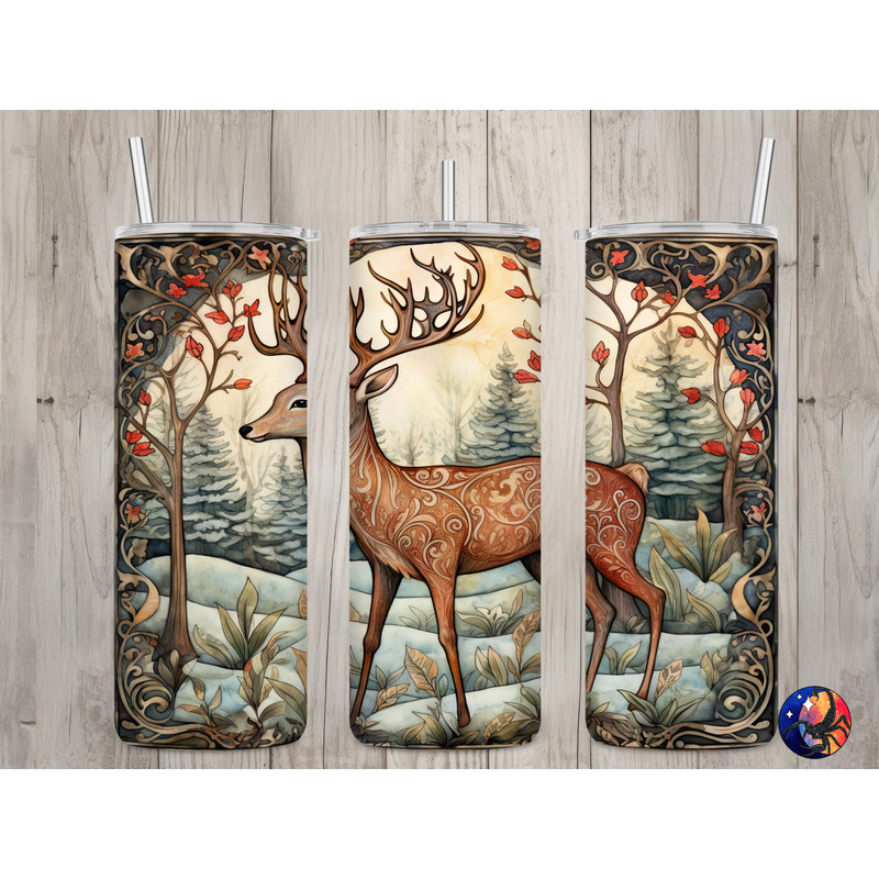 Seamless Vintage Deer Design, Christmas 20 oz Skinny Straight Tumbler Sublimation Design, Tumbler Wrap, PNG File, Digital Download.jpg