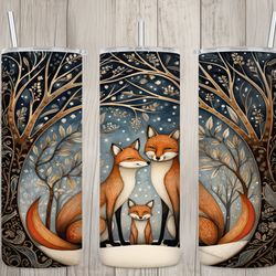 seamless vintage fox family design, winter 20 oz skinny straight tumbler sublimation design, tumbler wrap, png file, dig