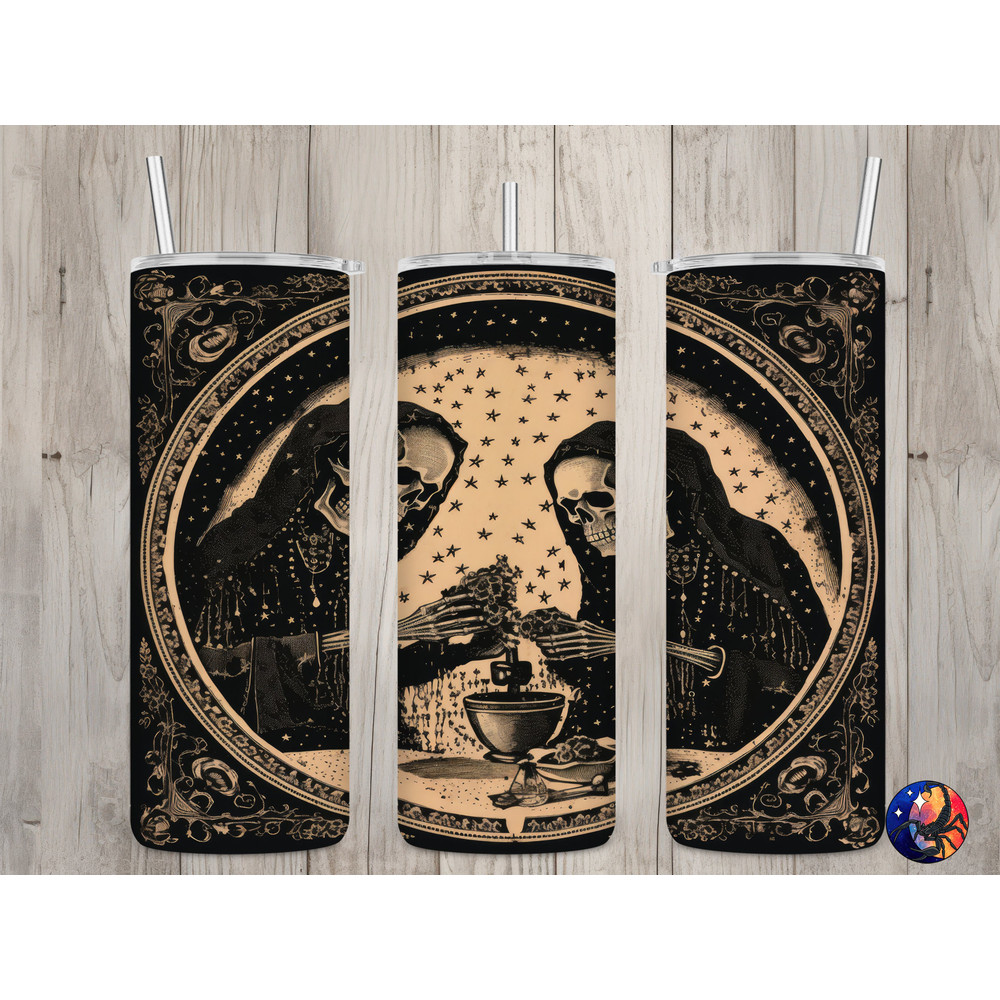 Seamless Vintage Goth Skeletons Spell Design, Skeletons 20 oz Skinny Straight Tumbler Sublimation Design, Tumbler Wrap, PNG Digital Download.jpg