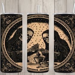 seamless vintage goth skeletons spell design, skeletons 20 oz skinny straight tumbler sublimation design, tumbler wrap,