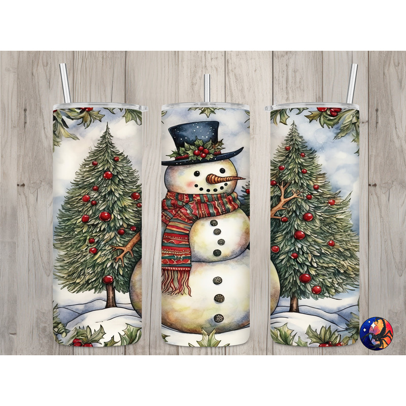 Seamless Vintage Snowman Design, Christmas 20 oz Skinny Straight Tumbler Sublimation Design, Tumbler Wrap, PNG File, Digital Download.jpg