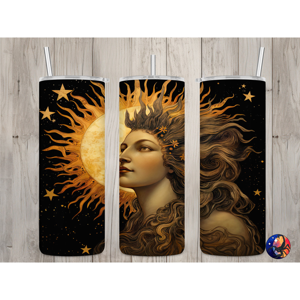 Seamless Vintage Sun Goddess Design, Celestial 20 oz Skinny Straight Tumbler Sublimation Design, Tumbler Wrap, PNG File, Digital Download.jpg