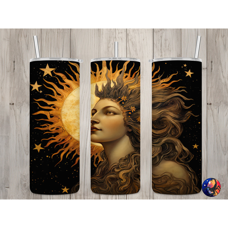 Seamless Vintage Sun Goddess Design, Celestial 20 oz Skinny Straight Tumbler Sublimation Design, Tumbler Wrap, PNG File, Digital Download.jpg