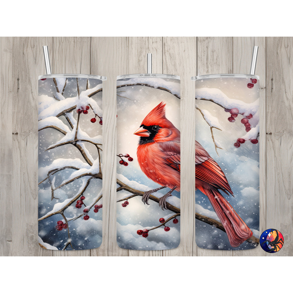 Seamless Vintage Winter Cardinal Design, Christmas 20 oz Skinny Straight Tumbler Sublimation Design, Tumbler Wrap, PNG Digital Download.jpg
