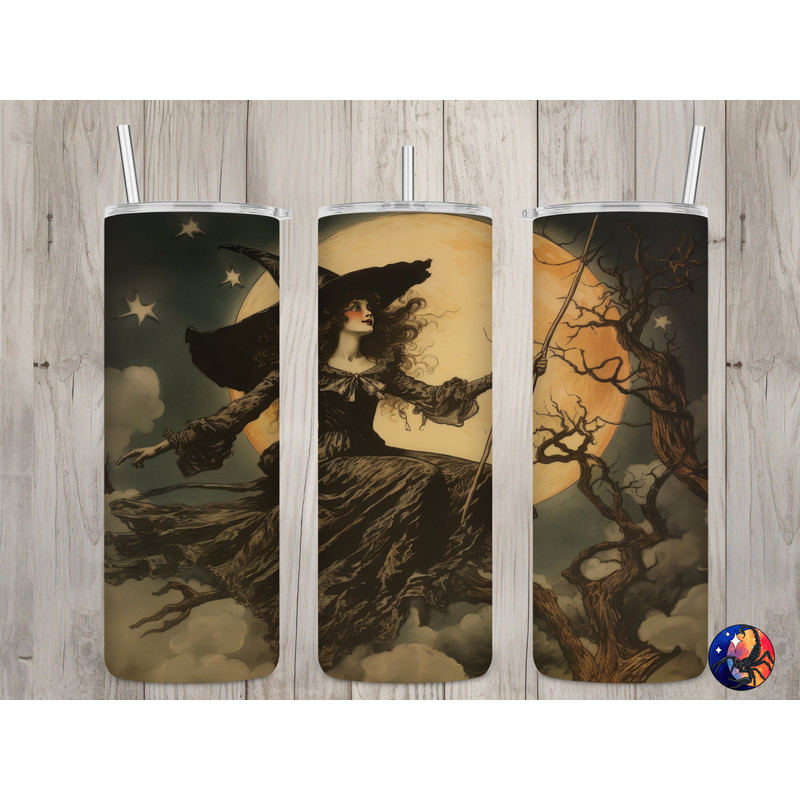 Seamless Vintage Witch Design, Halloween 20 oz Skinny Straight Tumbler Sublimation Design, Tumbler Wrap, PNG File, Digital Download.jpg