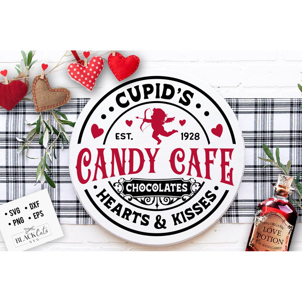 Cupid's Candy Cafe Co SVG, Farmhouse Valentine svg, Cupid's Cafe SVG, Cupid's Round label svg, Chocolates hearts kisses svg 2.jpg