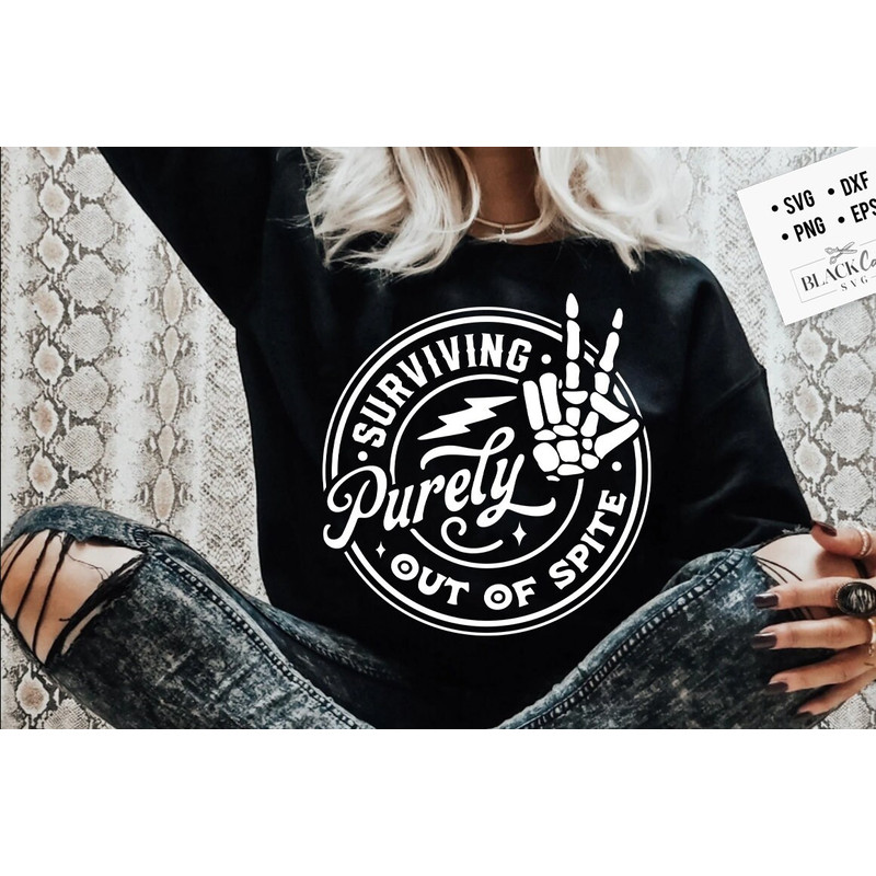 Surviving purely out of spite SVG, Dark humor svg, Out of spite SVG, Spite svg, Funny Skeleton Sarcasm SVG, skull hand svg.jpg