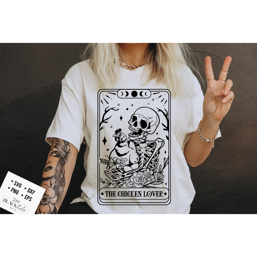The chicken lover tarot card SVG, Skeleton and chicken svg, The chicken svg, Tarot card skeleton svg, Chicken tarot.jpg