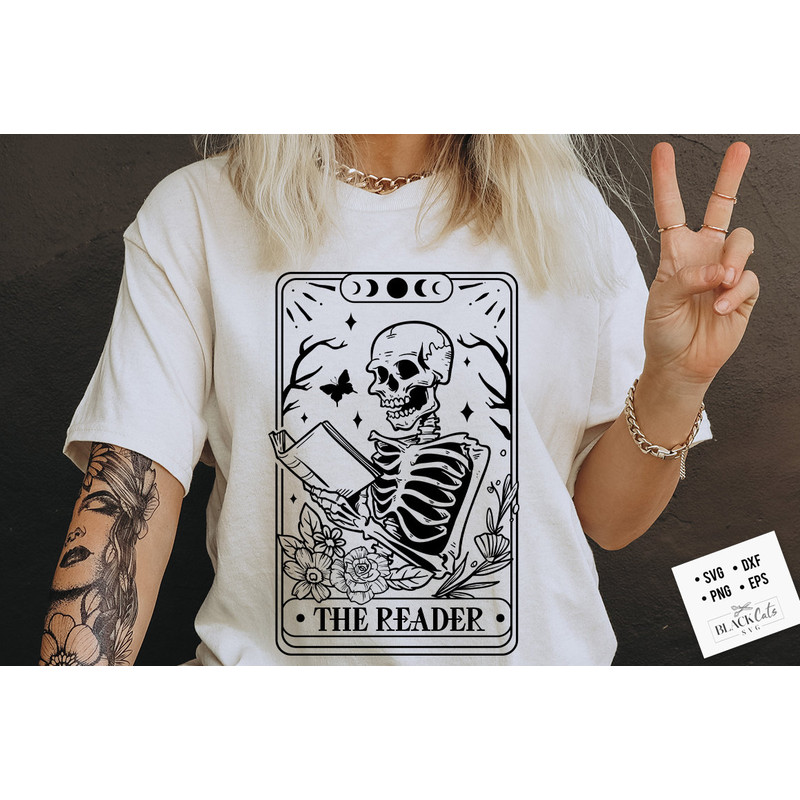 The reader tarot card SVG, Skeleton reading svg, The reader svg,  Book lover svg, Reading svg, Booktrovert svg,Reader Svg, funny book svg.jpg