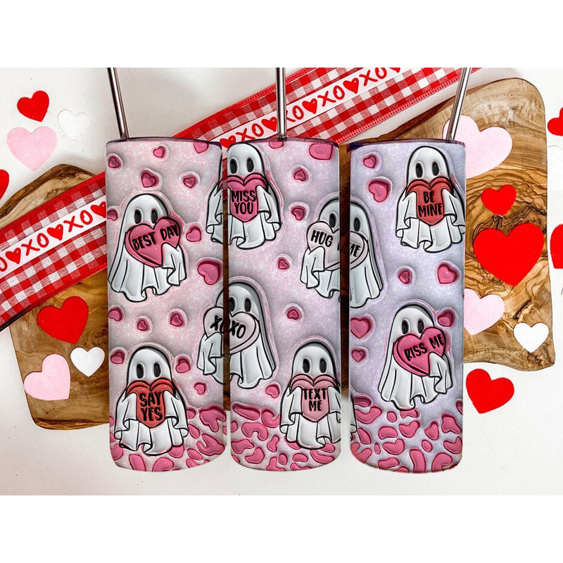 3D Inflated Heart ghost spooky Valentine's Day 20 oz skinny tumbler png, tumbler wrap png, 20 oz tumbler designs, tumbler png download.jpg