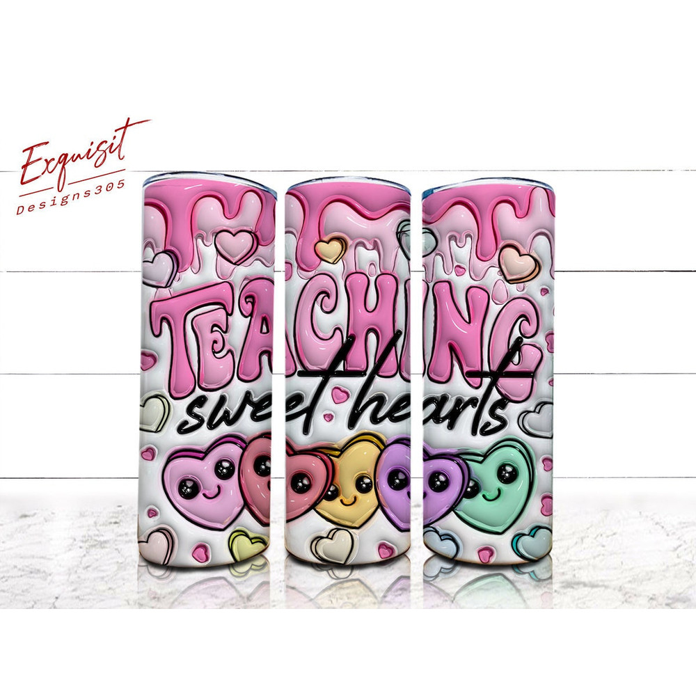 3D Inflated Teaching Sweethearts 20oz Skinny Tumbler, Happy Valentine Day, 3D Puffy Tearcher Valentine Tumbler,Valentine 20oz Tumbler Wrap.jpg