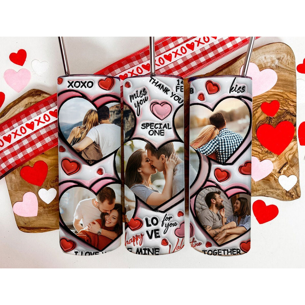 3D Love Valentines Day Inflated Tumbler Wrap, Photo  Hearts Puffy Tumbler Sublimation, Couple Valentine, Add Your Own Photo Digital File.jpg