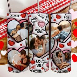 3d love valentines day inflated tumbler wrap, photo  hearts puffy tumbler sublimation, couple valentine, add your own ph
