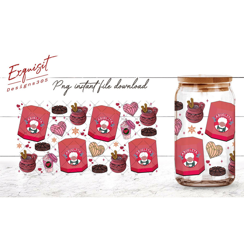 Abuelita Love Valentine's Day PNG,16oz Can Glass Wrap ,Sublimation Design , Mexican Coffee, Conchas Valentine, Digital Download.jpg