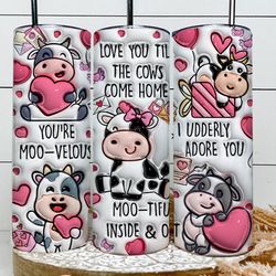baby cow valentine 3d inflated tumbler wrap png, 20 oz skinny tumbler sublimation, love you till the cows come home png