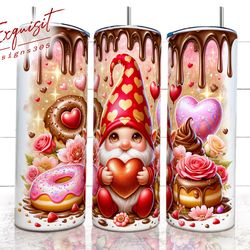 chocolate red gnome valentine tumbler wrap, 20oz valentine skinny tumbler, valentine design, gnome tumbler, valentine pn